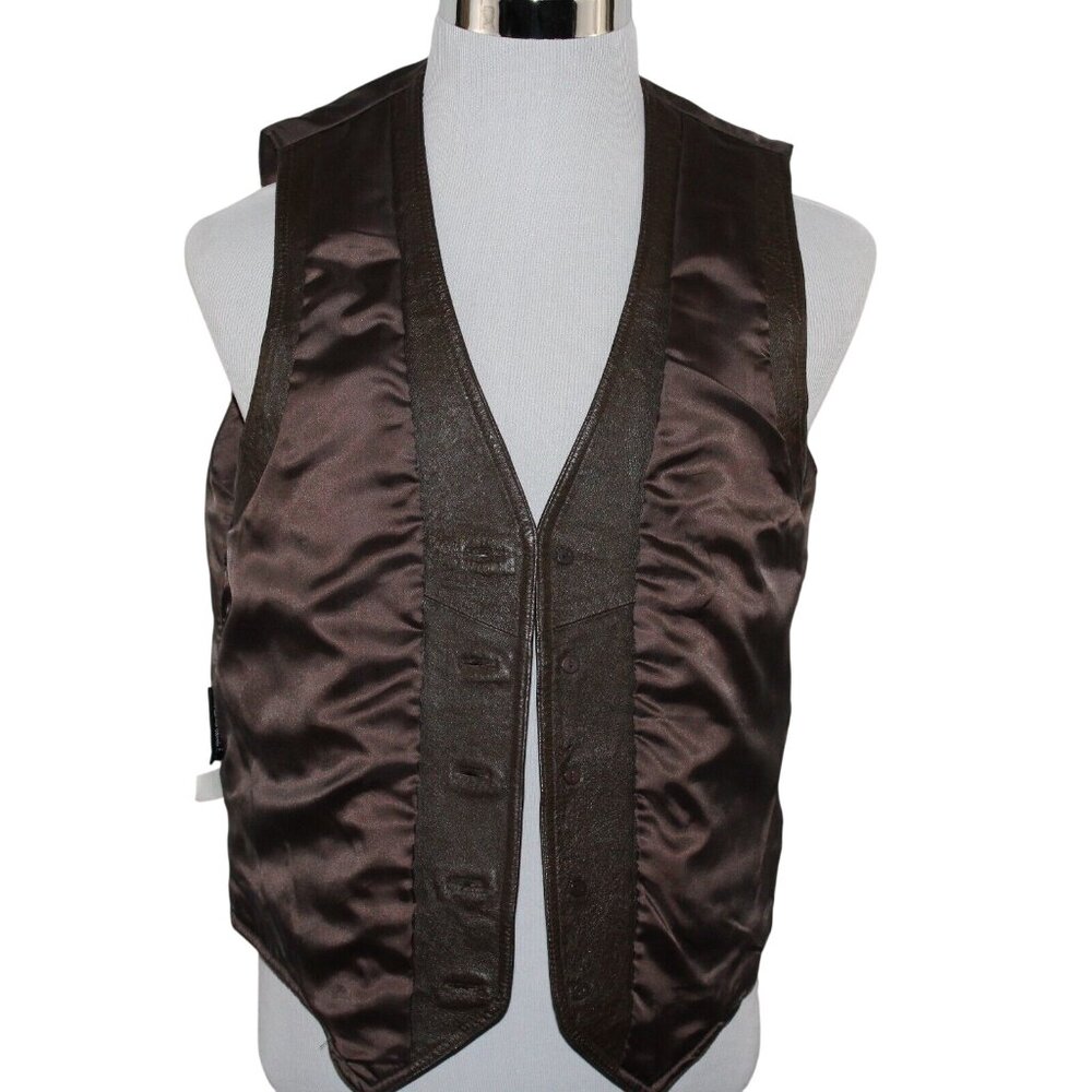 WILSONS Leather Vest Medium Brown The Leather Experts 2 Pocket Biker Motorcycle - Picture 10 of 12